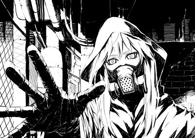 Anime girls  monochrome drawing gas masks megpoid gumi playmat gaming mat