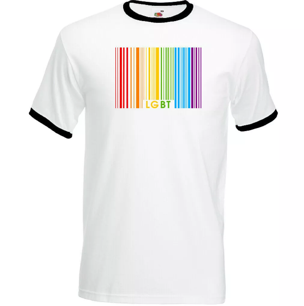LGBT T Shirt Gay Pride Barcode Mens Rainbow Colours Top Tee Outfit Clothing