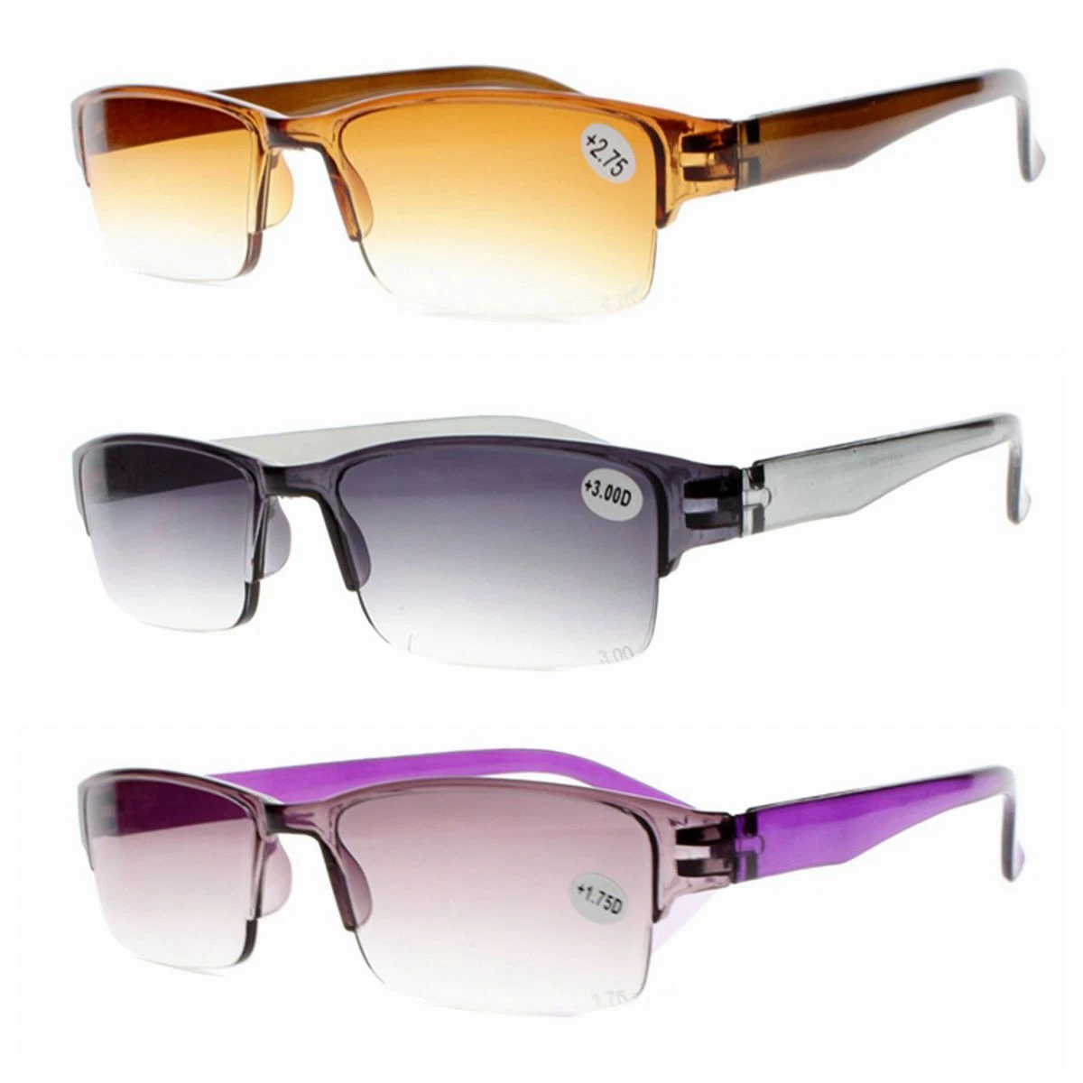 Unisex Anti Reflective Half Rim Tinted Lens Sun Reading Glasses Reader 1.0 4.0