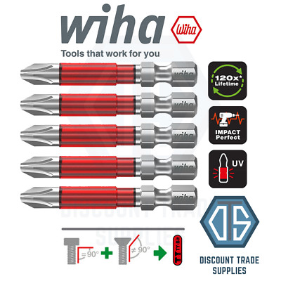  WIHA 42119 TY Bits PH2 Kreuzschlitz - 5er Pack 49 mm lang Schlagschrauber Schraubenbit