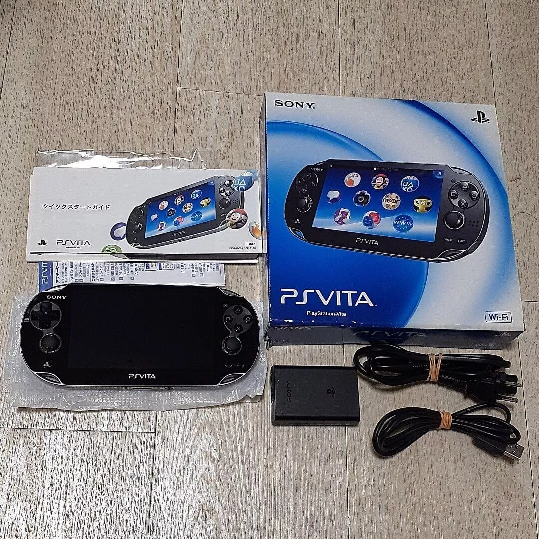 SONY PS Vita PCH-1000 Crystal Black Wi-Fi OLED w/ Charger, Box