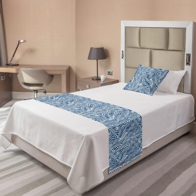 Ambesonne Navy Blue Bed Runner Set, Tropical Rainforest Blue Palm Twin