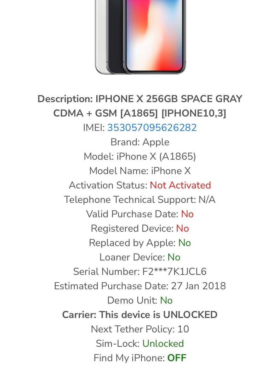 Apple iPhone X 256 GB Space Gray A1865, Unlocked Authentic Sealed