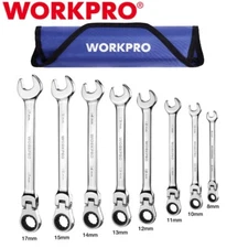WORKPRO 8pcs Flex-Head Ratcheting Combination Wrench Set Metric 8-17mm withPouch