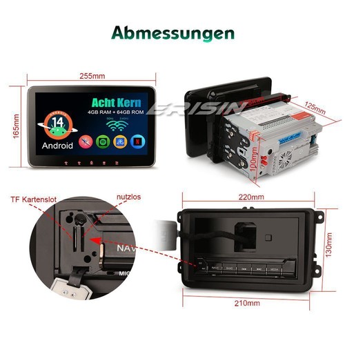 10.1" Android 14 Autoradio 2.0 GHz Navi für VW Passat B6 Polo Golf 5/6 Tiguan T5 - Bild 16 von 17