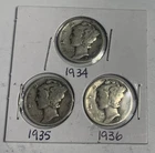 1934 1935 1936 Set of (3) Mercury Dimes 90% Silver in Flip ***AWESOME**