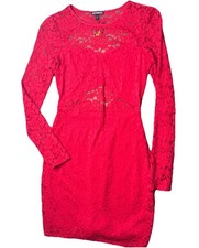 NWT Women’s Express Dress S Small Red Lace Long Sleeve Dress New Flattering