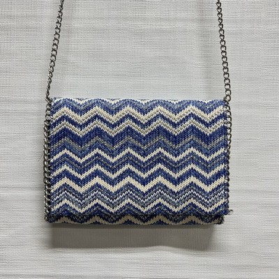 Chelsea28 Blue White Chevron Woven Crossbody Clutch Silver Chain Nordstrom