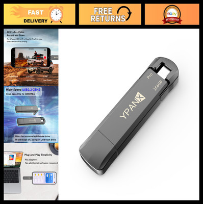 256GB Portable SSD, 1000MB/s USB 3.2 Gen 2, Dual-Port External Drive for iPhone,