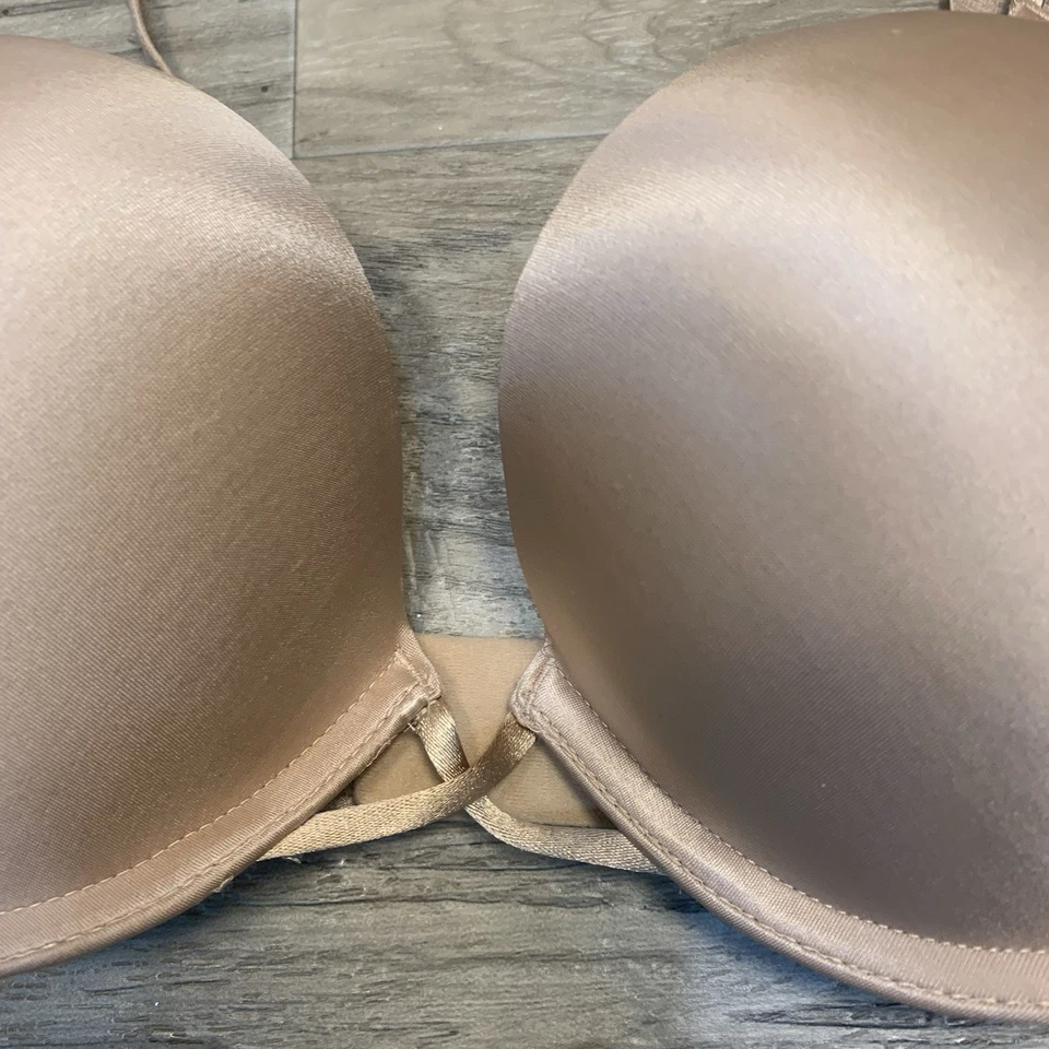 Victoria Secret Satin Bombshell Plunge Bra Nude Super Push Up Size 32 D - Image 2 of 4