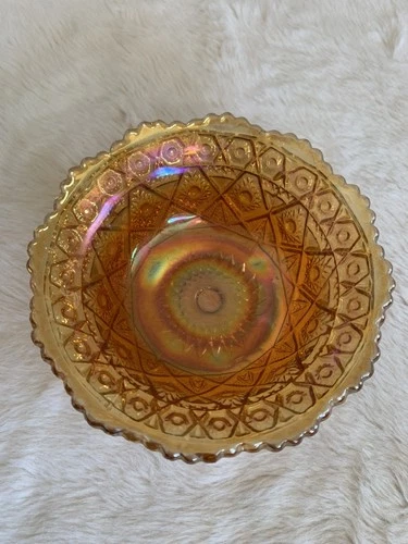 Vintage Imperial Marigold Diamond Lace Carnival Glass Small 4.5" Bowl Iridescent