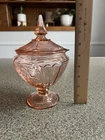 Anchor Hocking Pink Depression Glass Mayfair Open Rose Pedestal Candy Jar