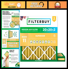 20x20x2 Air Filter MERV 11 for Pets  Allergies - 2-Pack High Efficiency
