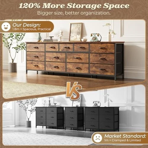  Cômoda de 70 polegadas para quarto, suporte de TV para TV 65, 75, 80 polegadas, marrom rústico 13 - Imagem 3 de 4