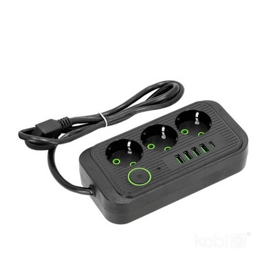 Verlängerungskabel mit 3 Steckdosen + 4 USB-Anschlüssen + USB-C, 1,5 m