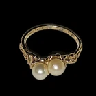 Vintage Textured Brutalist Gold Vermeil Sterling Silver Double Pearl Ring Sz6.75