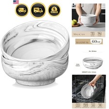Large Salad Bowls Ceramic 8 inch Set of 2 60 OZ Modern Marble Grey