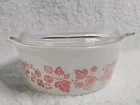 Pyrex Pink Gooseberry # 472. 1½Pt. W/ Lid And  Pyrex 444 Pink Gooseberry 4 Qt