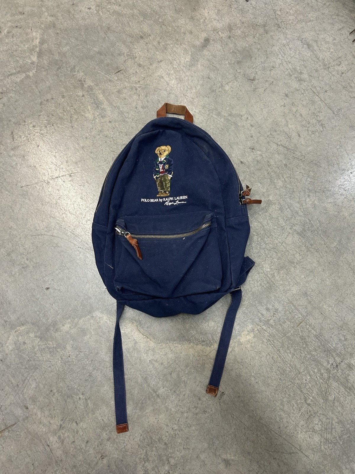 SOLD OUT!! Ralph Lauren Polo Bear Preppy Canvas Backpack With Leather Trim