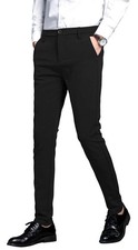 Mens Slim Fit Stretch Dress Pants 7101 Black 33W 28L