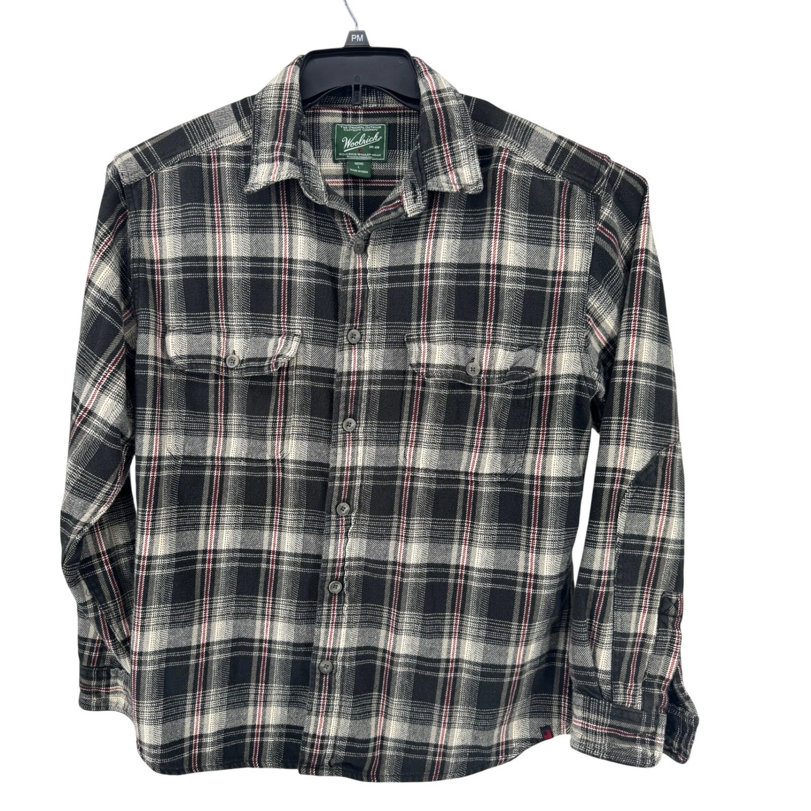 Woolrich Flannel Shirt Mens Large Black White Plaid Cotton Button Down 6111 MCN