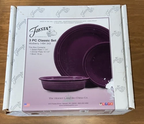 Fiesta 3 Piece Classic Place Setting MULBERRY Fiestaware Set in Box USA , New