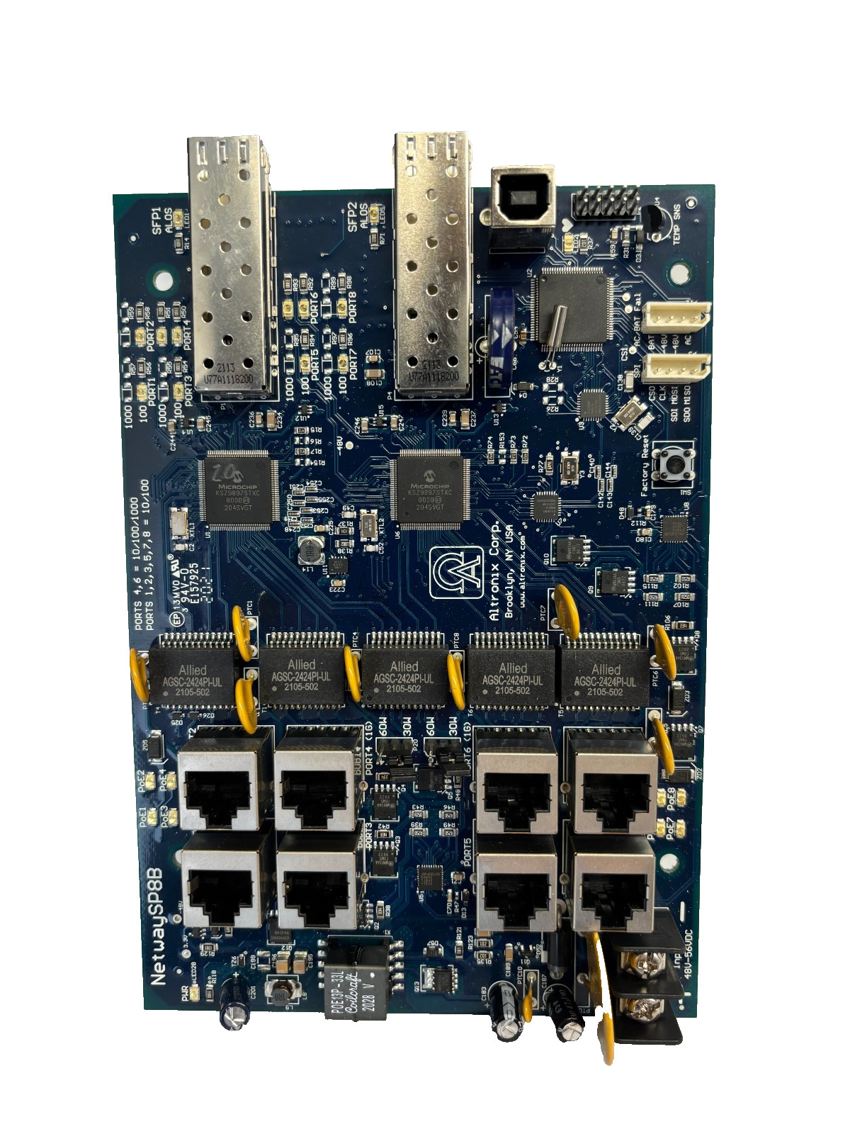 Altronix NETWAYSP8B, 8 Port PoE+ Switch Board -EACH - PreOwned