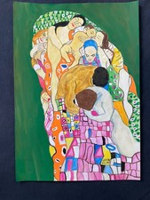 GUSTAV KLIMT dibujo y pintura sobre papel antiguo firmado estampado vintage