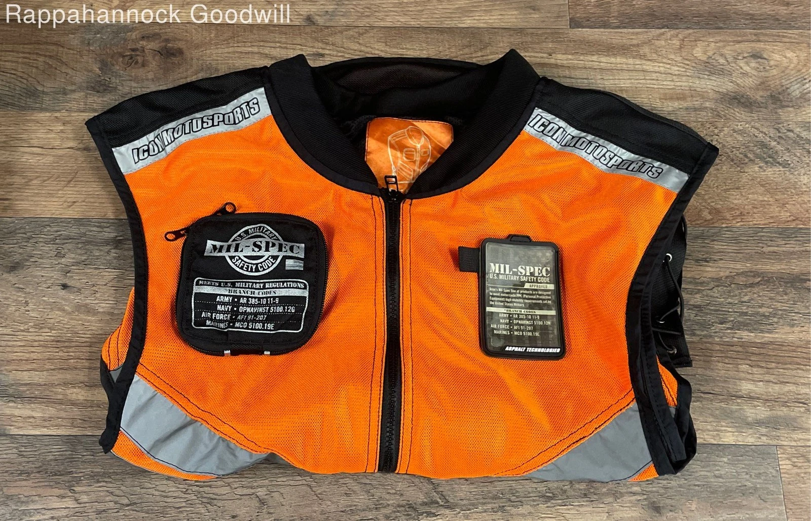 Icon Men's Mil Spec Mesh Motorcycle Safety Vest Orange Hi-Vis Reflective Super image 5