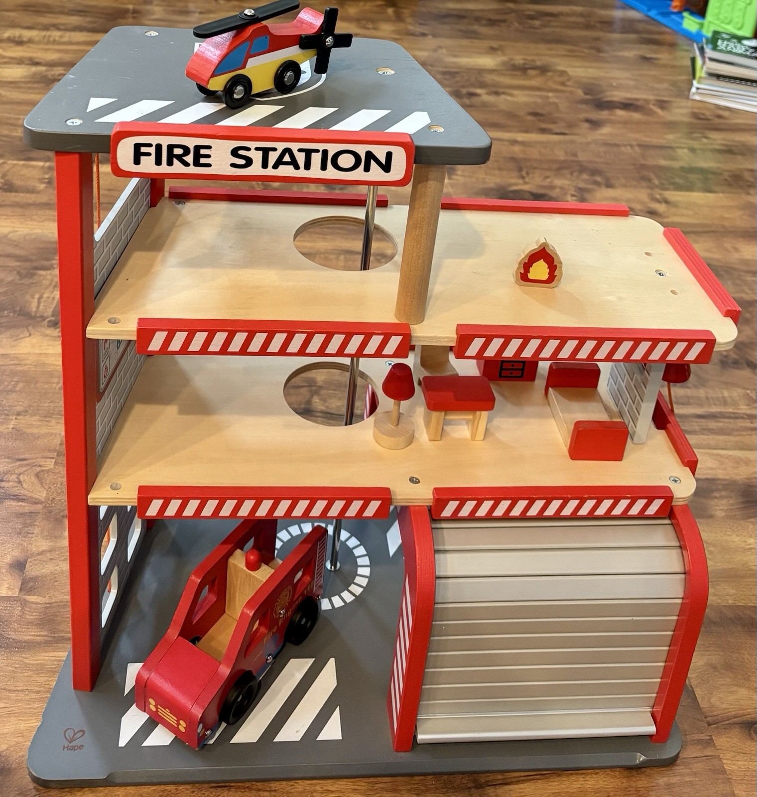 Hape Wooden Fire Station + KidKraft Furniture & Vehicle Bundle