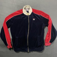 VINTAGE FILA VELOUR TRACK JACKET 70s 80s BLUe RED RETRO ZIP UP L