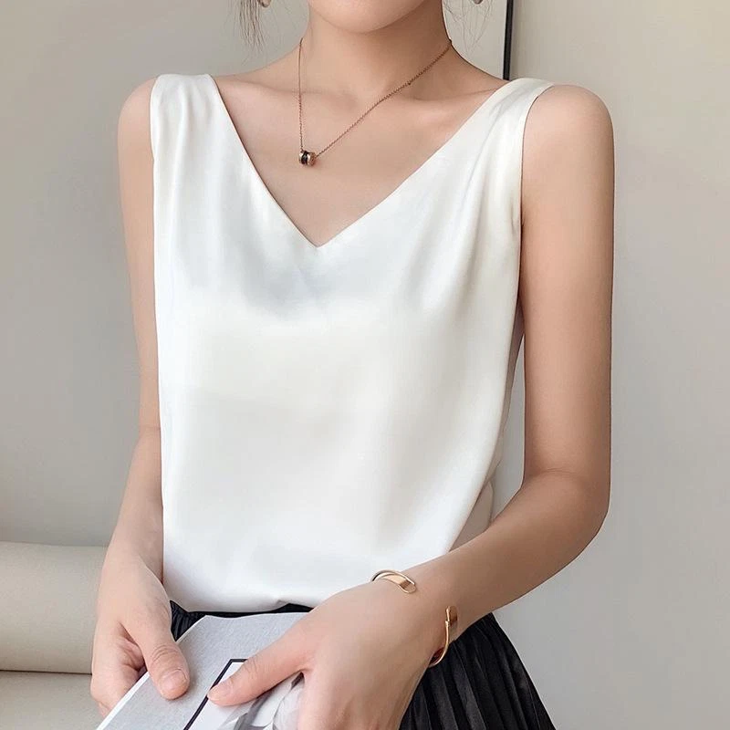 white satin v neck top