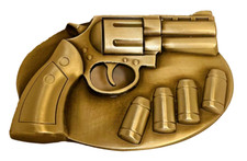 Silver Belt Buckle Gun Bullets 3.5" Western Rodeo Revolver Pistol Sheriff