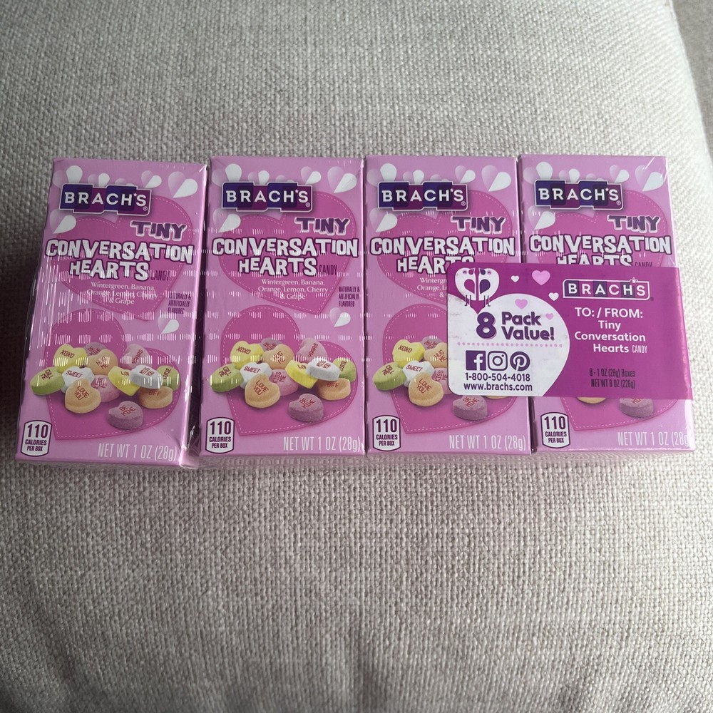 (8-Pack) Brach's TINY CONVERSATION HEARTS 1 oz Candy Box Exchange * BB 6/2024 *