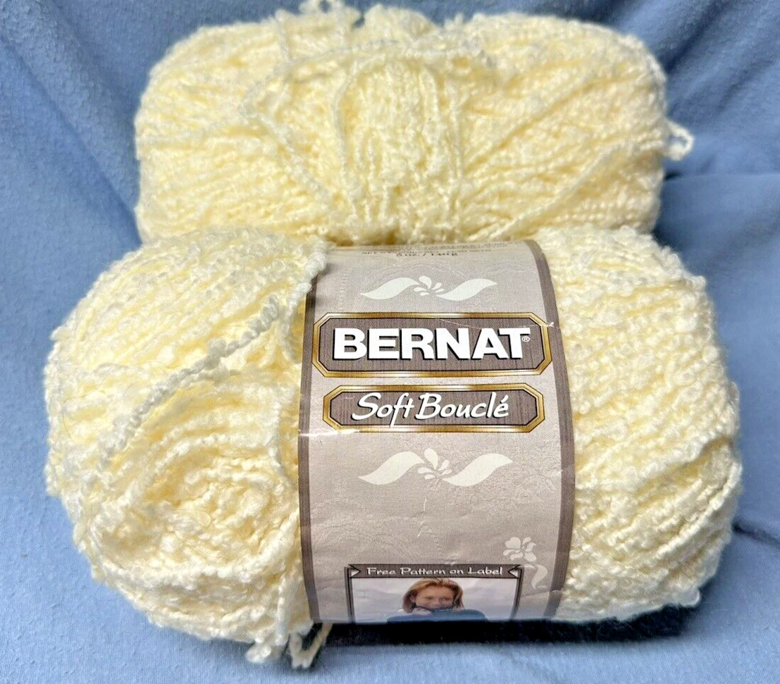 2 Skeins BERNAT Soft Boucle Yarn Ivory Natural Knit Crochet Craft 140g  Discont