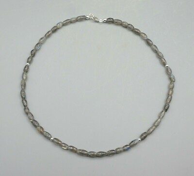 Kette Halskette LABRADORIT Barrel Perlen ca 44 cm 925er Silberkarabiner  d1