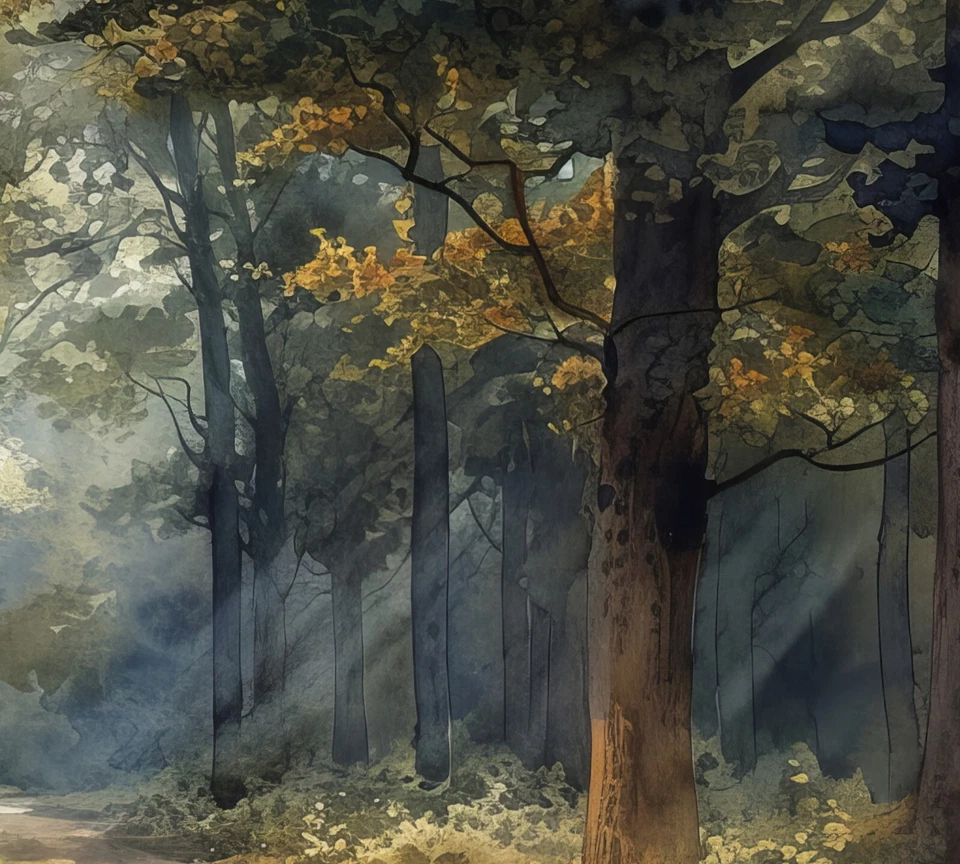 Impresión de acuarela camino bosque encantado 5"x7" sobre papel mate Foto 4 de 4