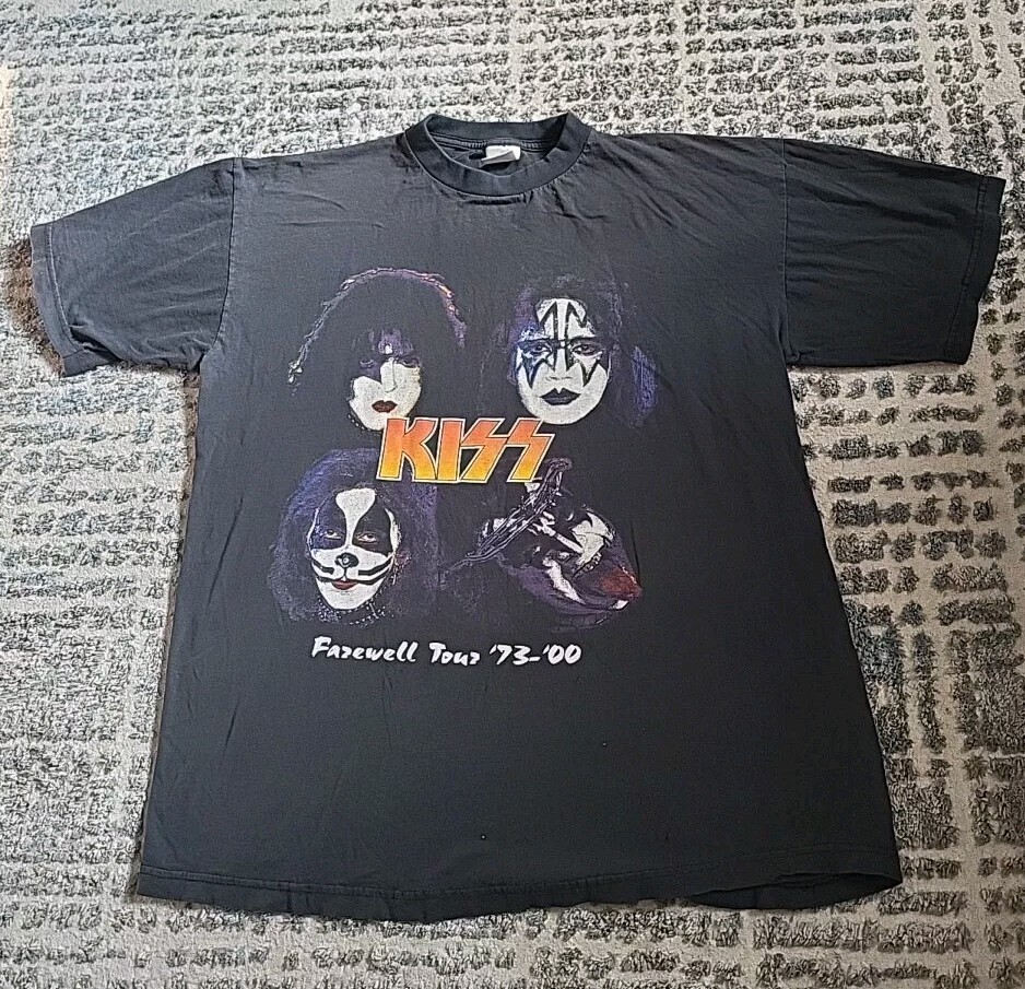 Vtg Y2k Kiss Band Farewell Tour Kiss Off Tour 2000 T-Shirt Size XL Faded Black