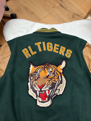 Polo RALPH LAUREN TIGER Letterman Varsity Jacket RRL Rugby Green