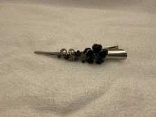 Hair Clip Metal Black Rhinestone Lucite Large Stone Floral Duckbill Retro 5" Vtg