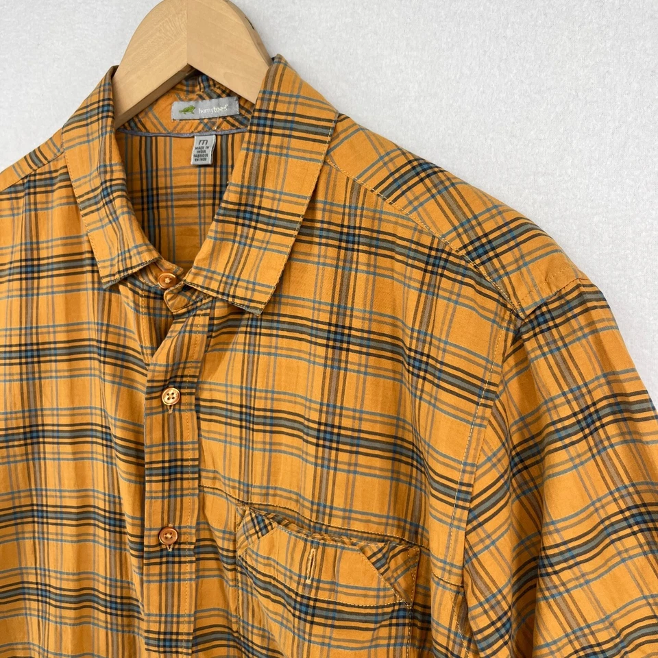 HORNYTOAD Shirt Mens M Plaid Button Up Short Sleeve Organic Cotton Blend Orange - Image 3 of 4