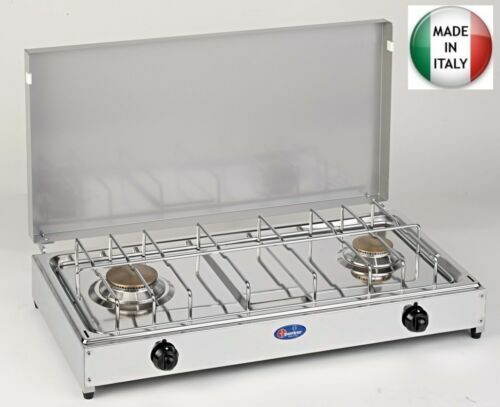 Fornello A Gas GPL Parker 2 Fuochi - Made In Italy, Con Coperchio, 48x29x12 Cm - Foto 3