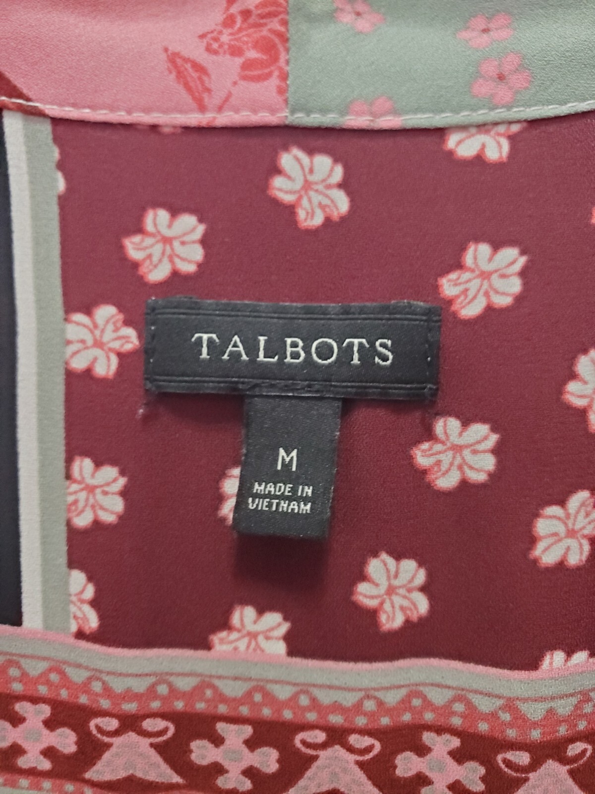 Talbots Rose Patchwork Pattern Tie Neck Long Slee… - image 2
