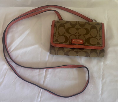 Rare HTF COACH Signature C Canvas Coral Leather Mini SwingPack Handbag 