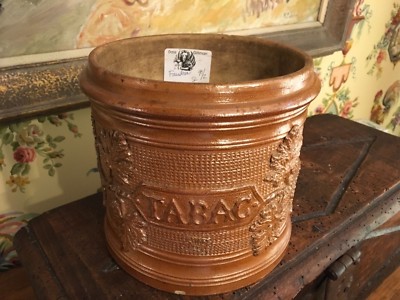 Antique French Salt Glazed Stoneware Pottery Tabac Tobacco Jar Charles  Faudree