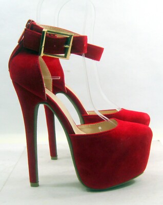 RED 6.5''Stiletto High Heel 2.5''Platform round toe Shoes Women Size   6