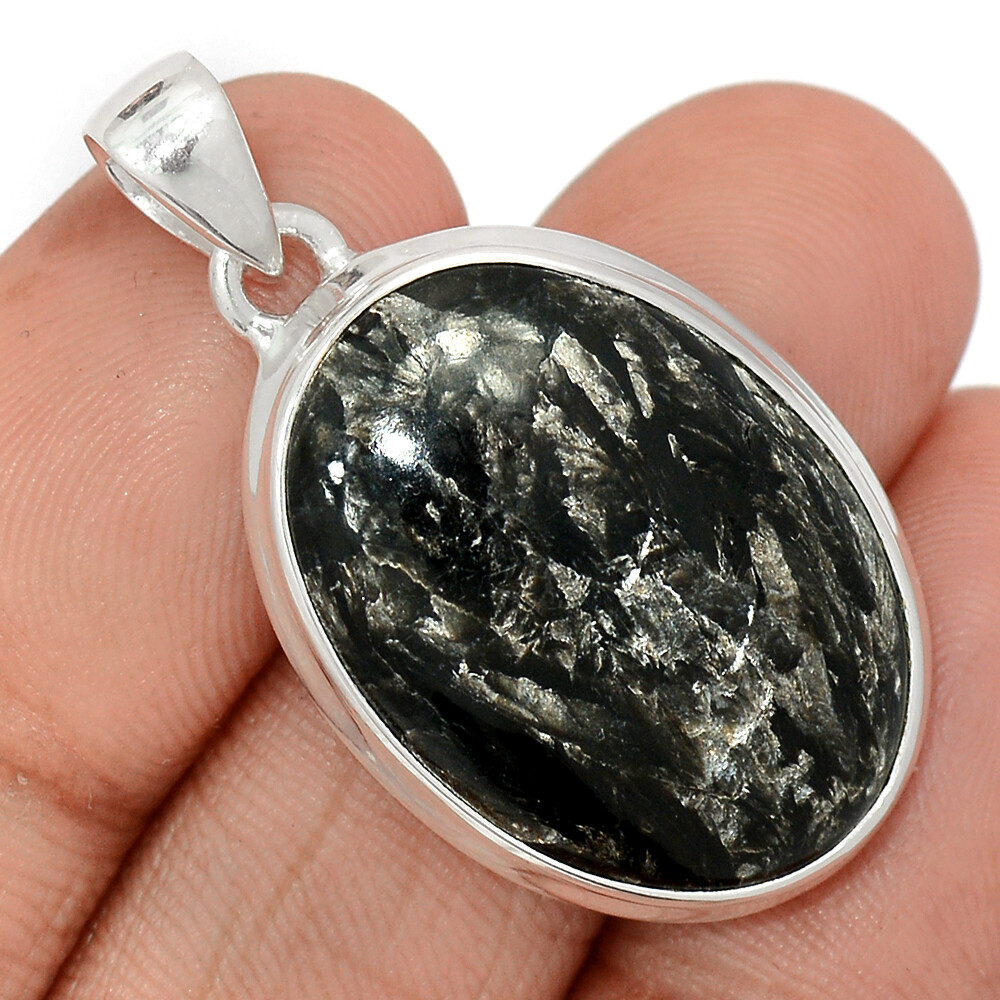 Natural Black Golden Seraphinite Serbia 925 Silver Pendant Jewelry