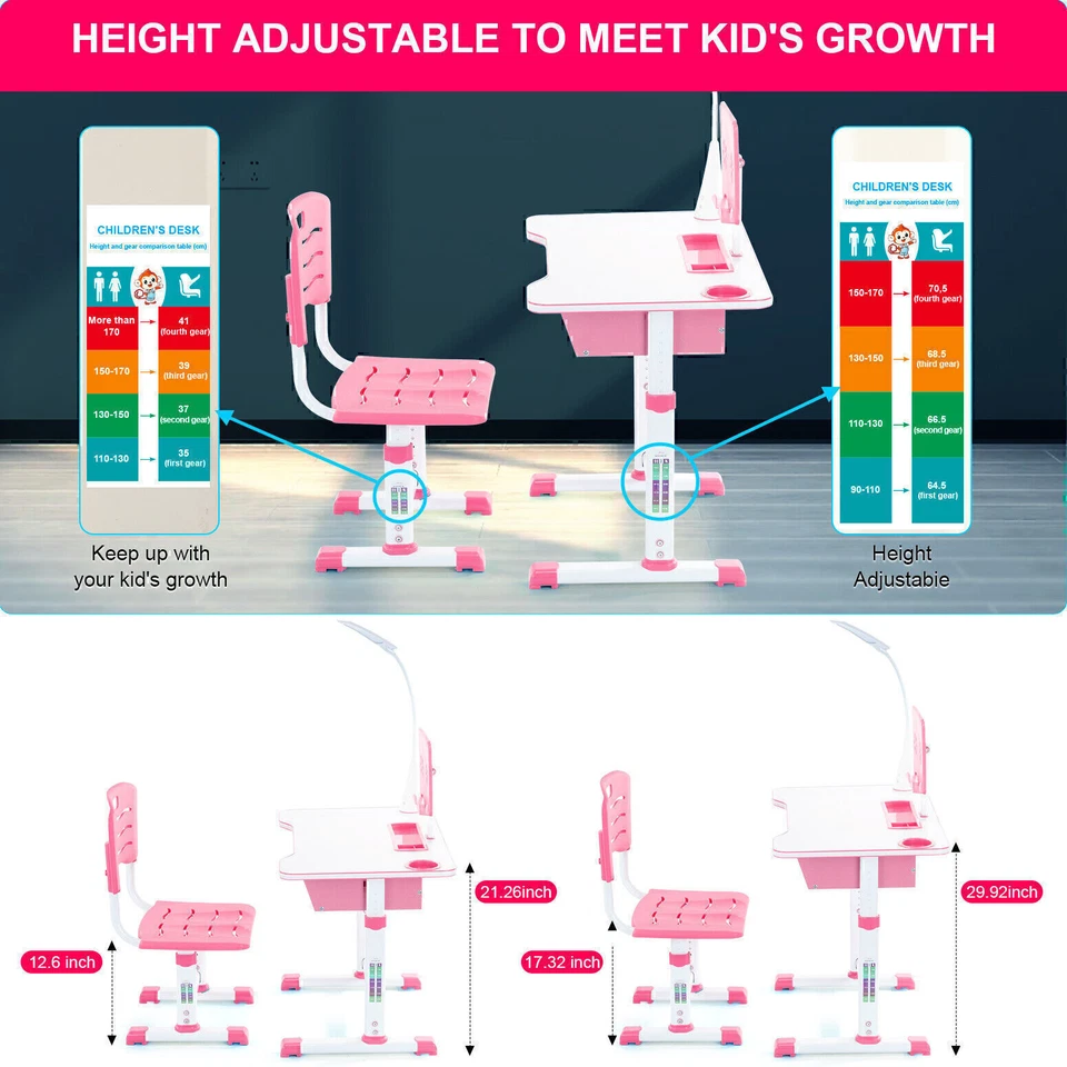 OYAJIA Verstellbar Kinderschreibtisch Kinder Studiertisch & Stuhl mit LED Lampe - Bild 4 von 4
