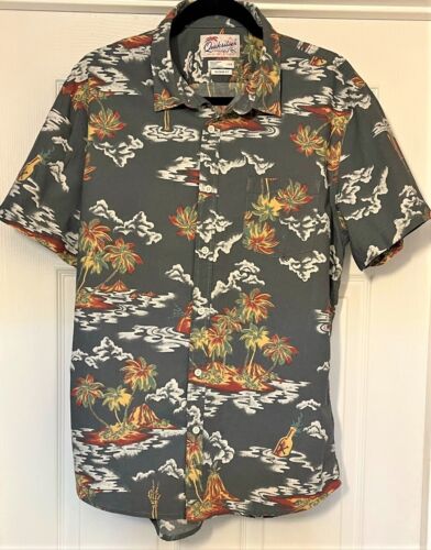 QUICKSILVER Mens Sz L S/S Cotton Hawaiian Shirt - Tropical Print - Afbeelding 1 van 4