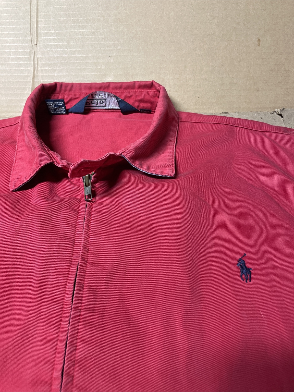 VINTAGE Polo Ralph Lauren Giacca Uomo XL Rosso Harrington Bomber Cappotto Pony Logo